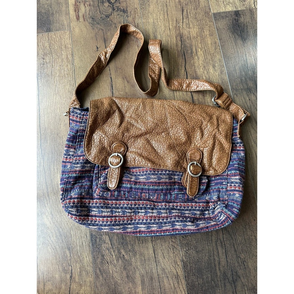 Aeropostale Bag Womens Crossbody Shoulder Brown Tan Tribal Fabric Flap Messenger